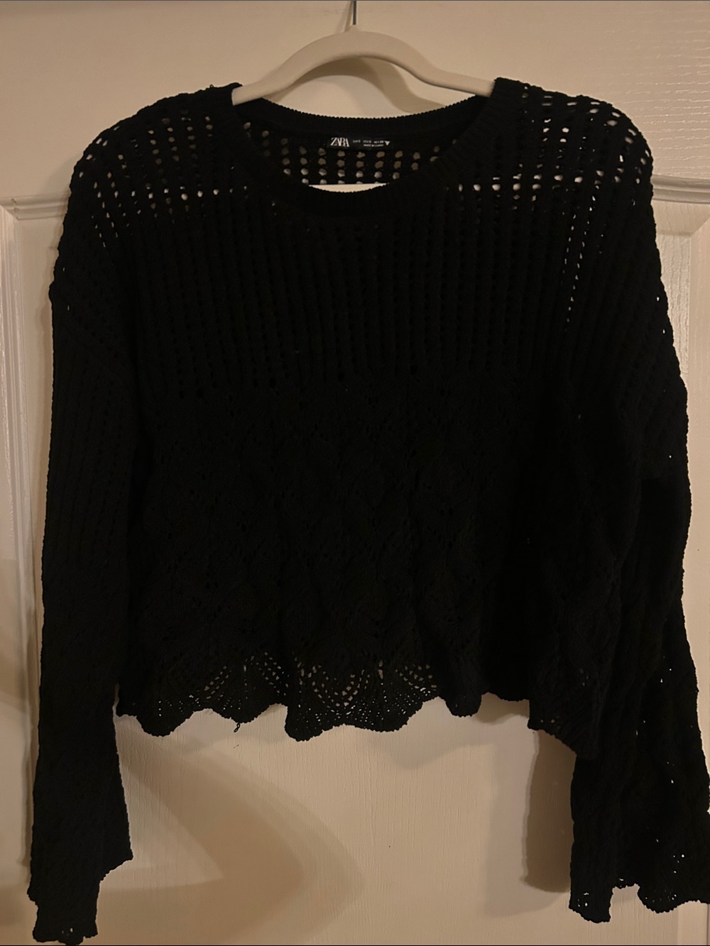 ZARA Black Crocheted Scoop-Neck Sweater